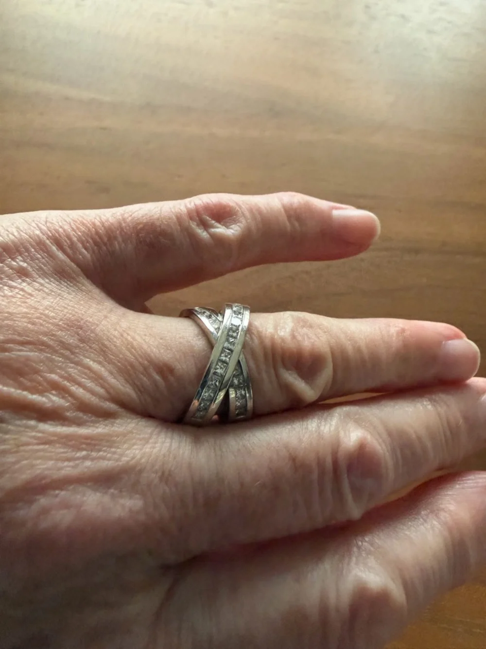 14K White Gold Crisscross Natural Diamond Band Ring. Corona Jewellery Company. - Picture 1 of 6